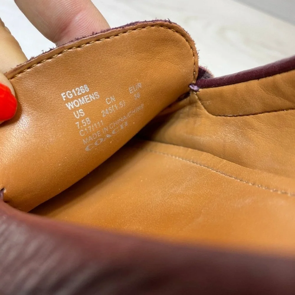 Coach Womens 7.5B Penny Loafer Driving Moccasin Burgundy Leather FG1268